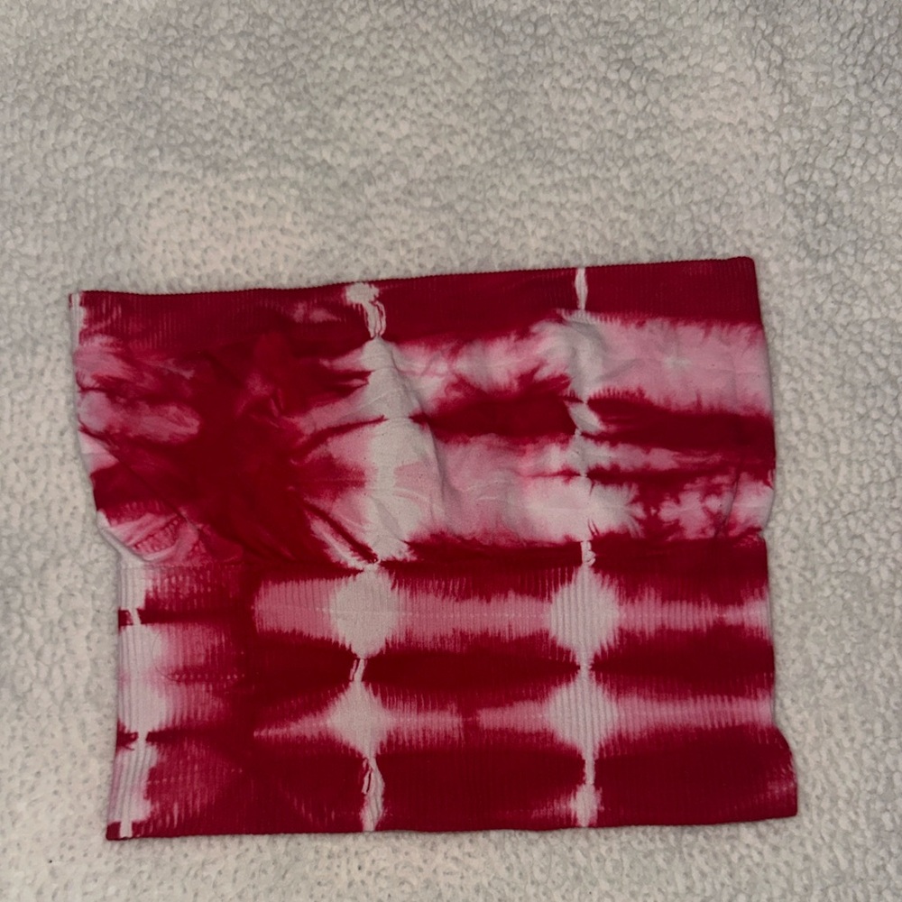 Bebe Pink/White Cropped Tie-Dye Tube Top